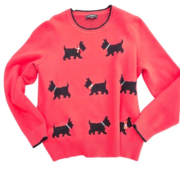 Calligraphie Womens Red Scottie Dog Print Crew Neck Knit Sweater L see meas - Picture 1 of 3